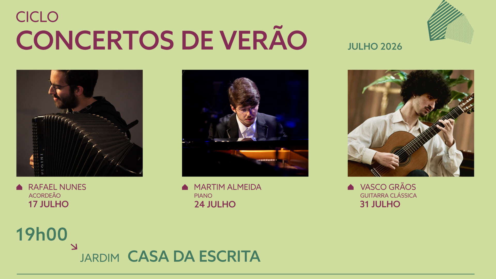 Jovens intérpretes dão vida ao Ciclo de Concertos de Verão na Casa da Escrita